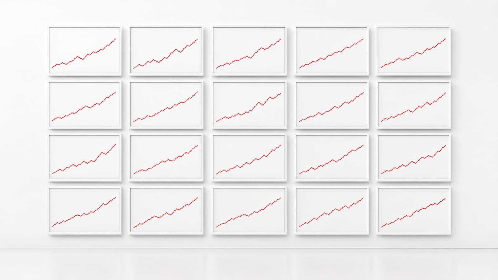 A wall of monitors tracking rising escape room booking and revenue graphs in red