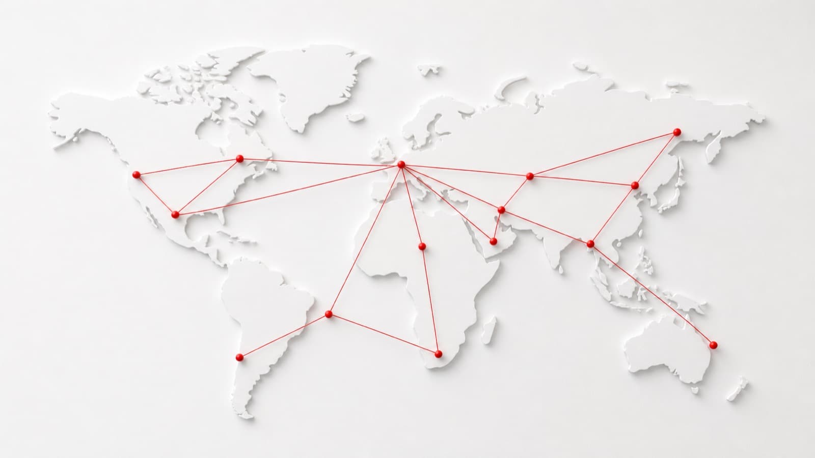 A strategy war-room map with red string connecting target cities, planning an escape room ad campaign